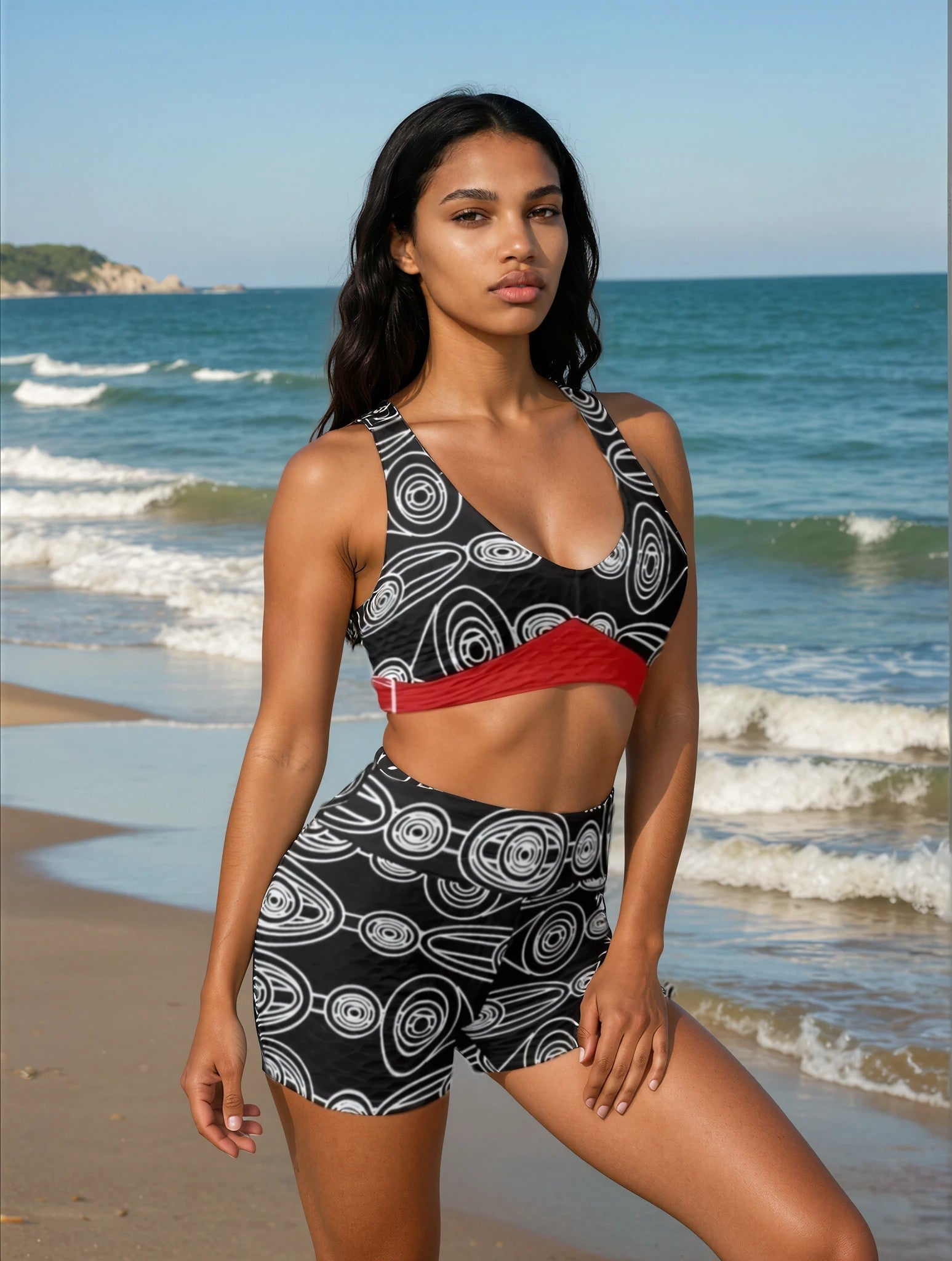 Black white red swim suit