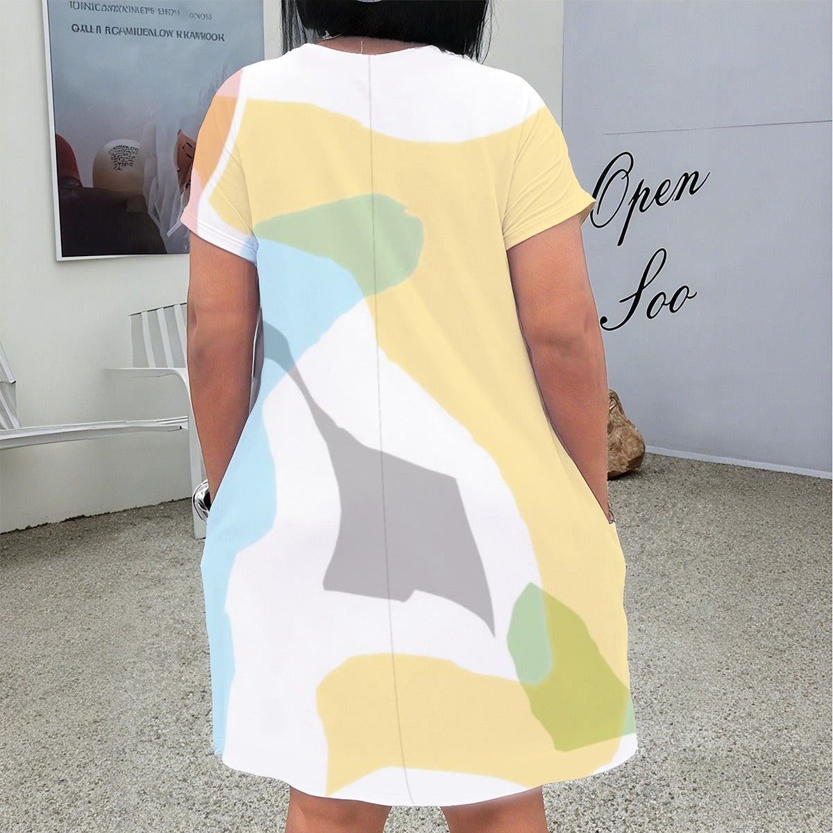 All-Over Print Women'S V Neck Short Sleeve Dress|Plus Size