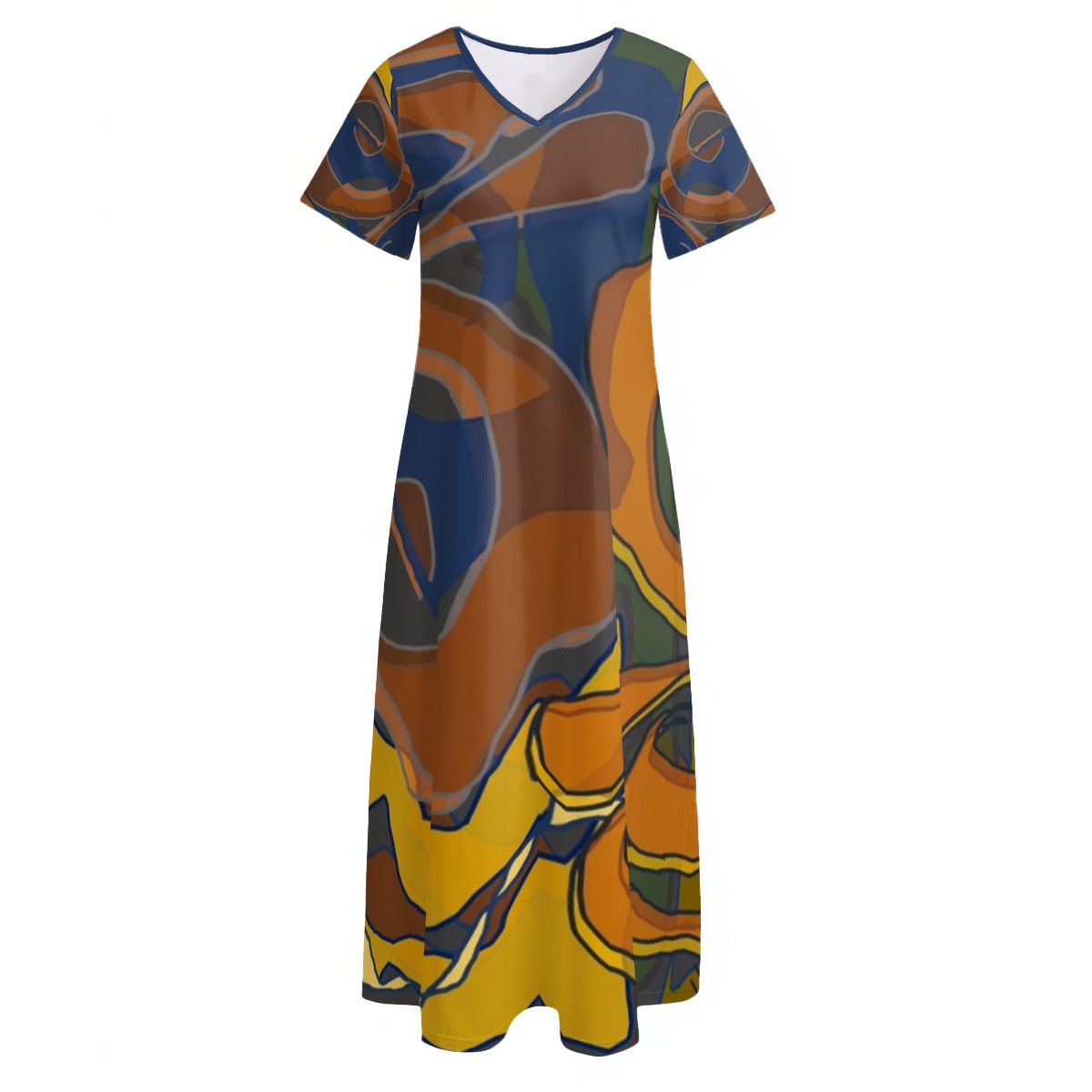All-Over Print Women's V-neck Dress With Side Slit