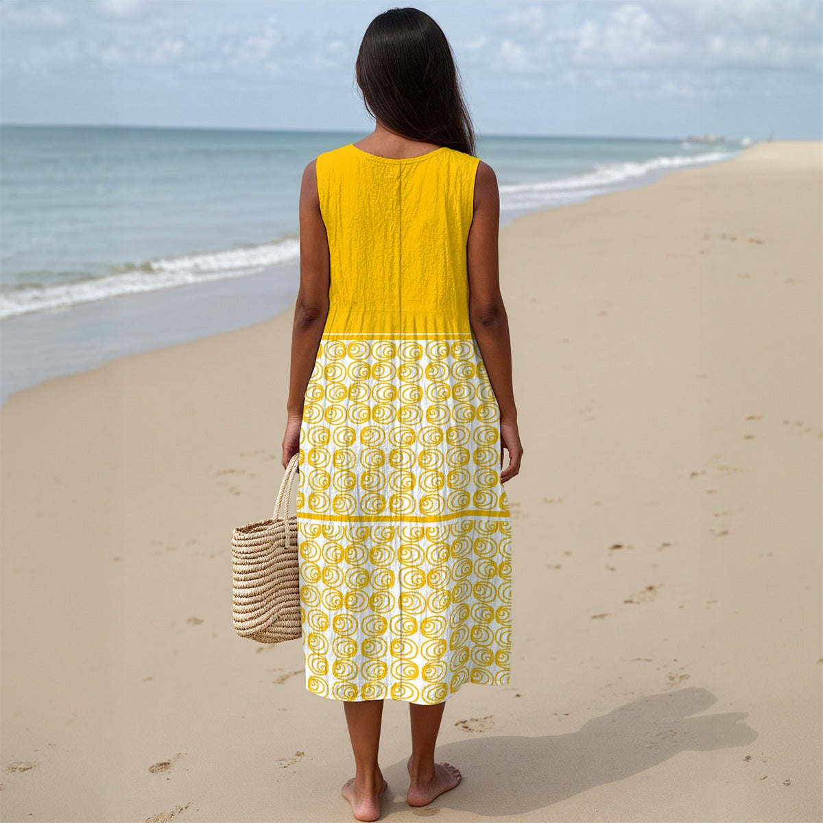 All-Over Print Women's Sleeveless Dress With Pocket|125GSM Slub Cotton