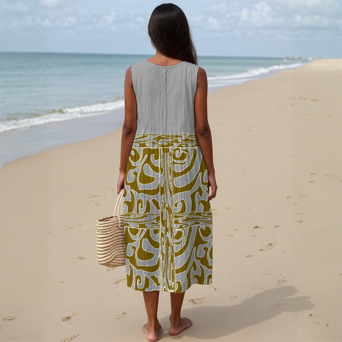 All-Over Print Women's Sleeveless Dress With Pocket|125GSM Slub Cotton