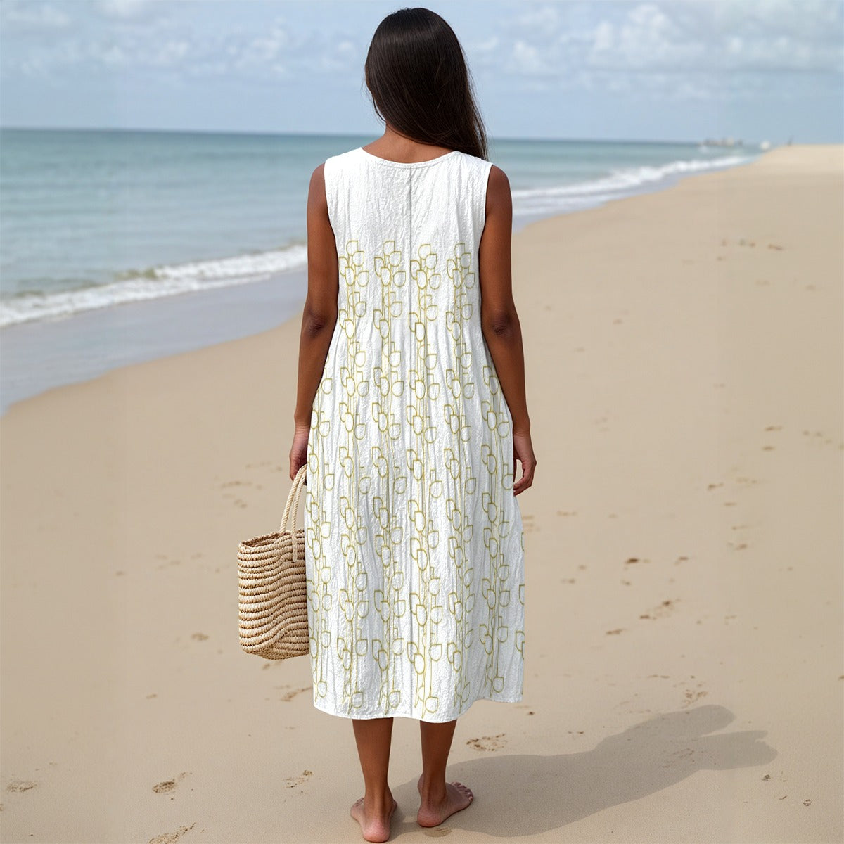 All-Over Print Women's Sleeveless Dress With Pocket|125GSM Slub Cotton