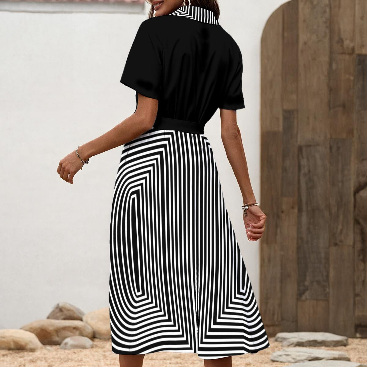 All-Over Print Women's Shirt Dress with Waist Tie