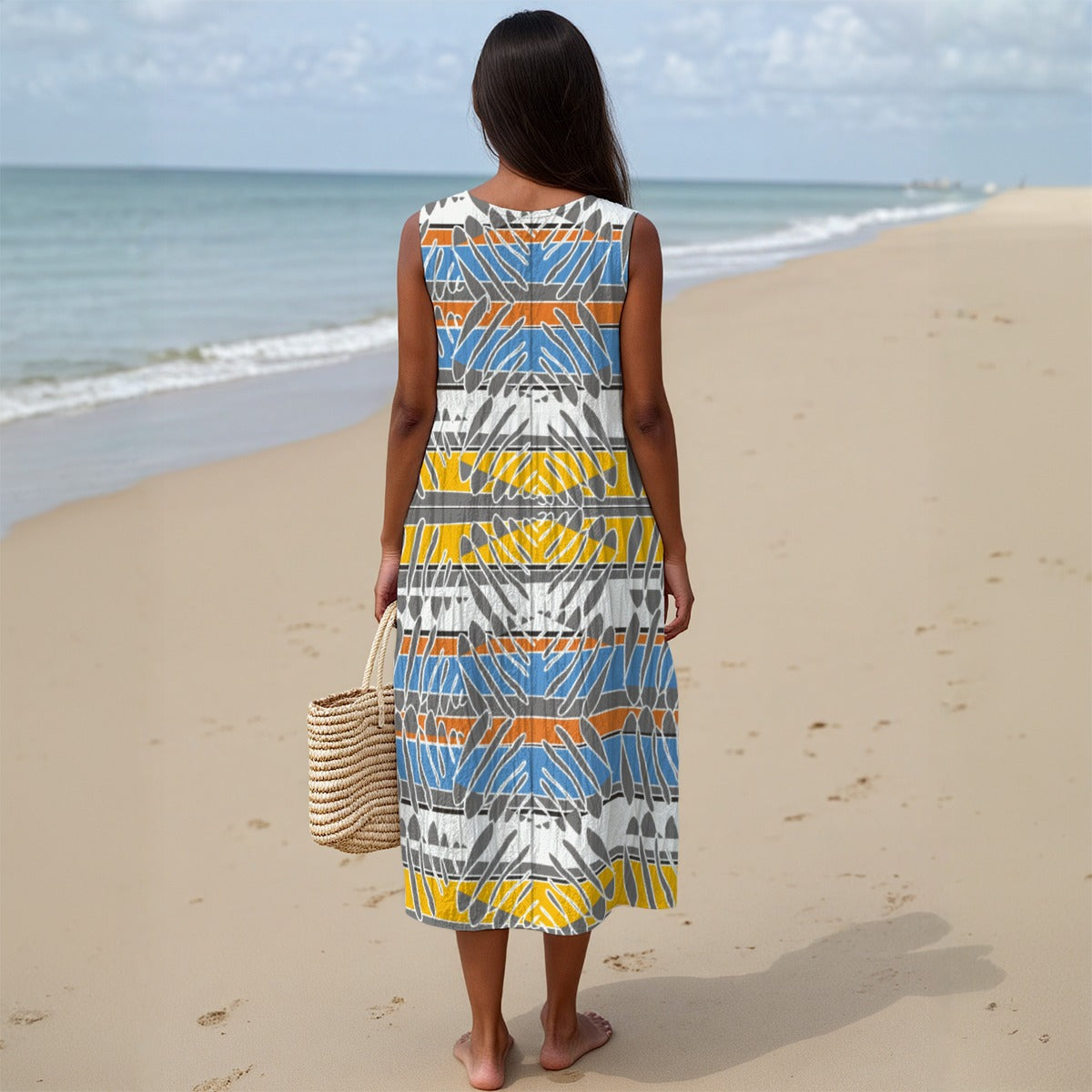 All-Over Print Women's Sleeveless Dress With Pocket|125GSM Slub Cotton